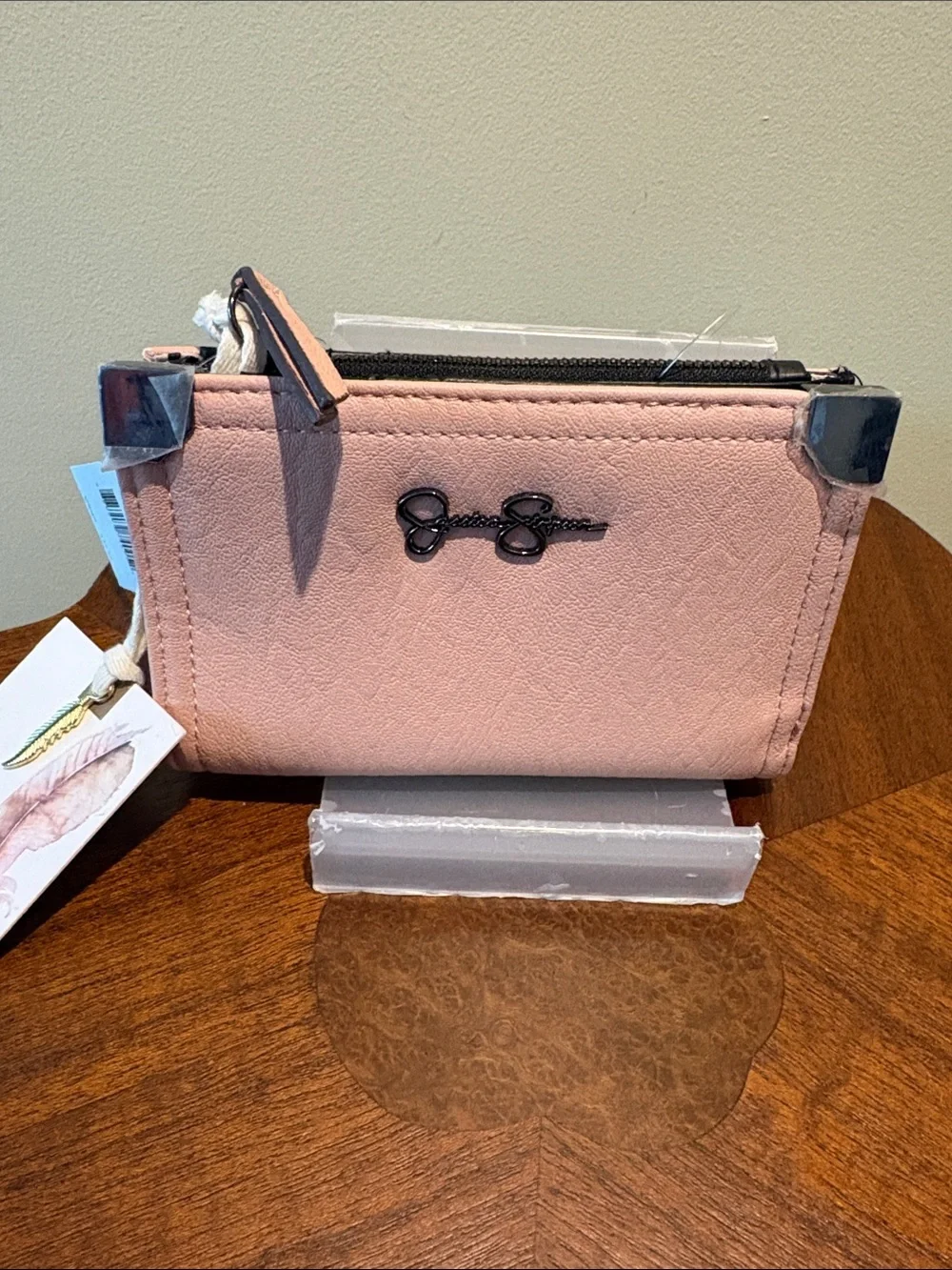 Jessica Simpson Blush Pink Wallet/corner hardware center zip pocket vegan leathe